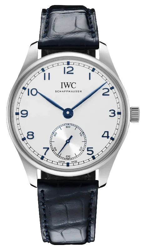 fitness watches for men with water resistance and workout tracking-IWC Portugieser Automatic Stainless Steel Silver-Tone Dial Blue Leather Strap Mens Watch IW358304