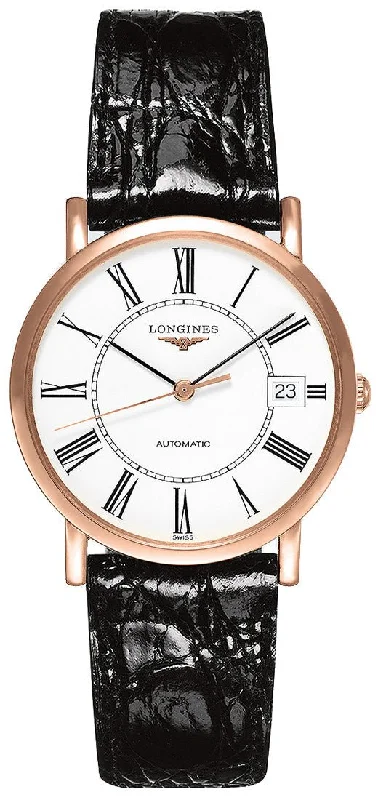 sport watches with GPS, heart rate monitor, and pedometer-Longines Elegant Collection Automatic 18kt Rose Gold Mens Watch White Dial Calendar L4.778.8.11.0