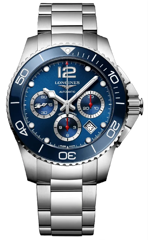 titanium watches for men with lightweight and durable design-Longines HydroConquest Automatic Chronograph Stainless Steel Blue Dial Date Divers Mens Watch L3.883.4.96.6