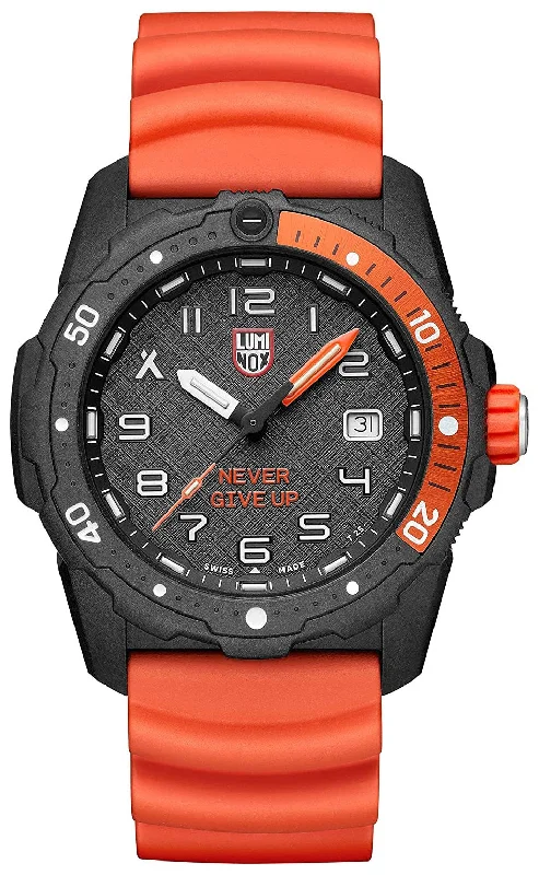 waterproof hybrid watches with fitness and navigation features-Luminox Bear Grylls Survival CARBONOX Black Dial Orange Rubber Strap Date Divers Quartz Mens Watch XB.3729.NGU