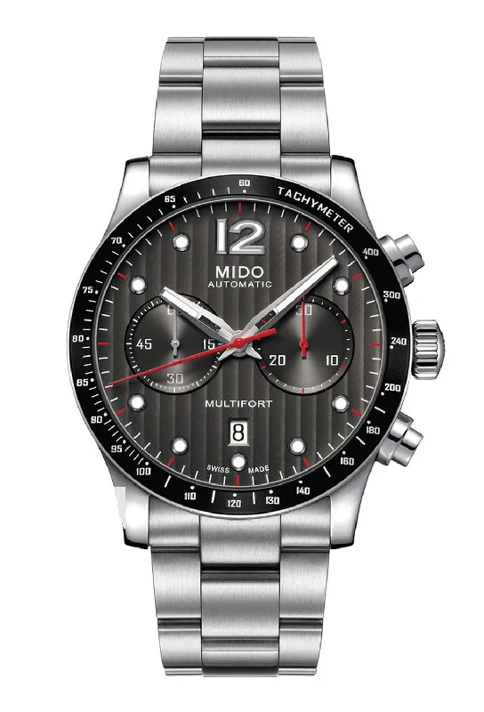 solar-powered watches for outdoor adventures and eco-conscious individuals-Mido Multifort Automatic Chronograph Stainless Steel Black Dial Date Mens Watch M025.627.11.061.00