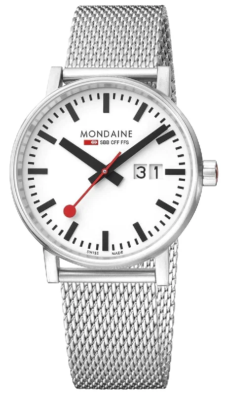 men’s watches with bold dials and chronograph features-Mondaine EVO2 Stainless Steel Mesh White Dial Date Quartz Mens Watch MSE.40210.SM