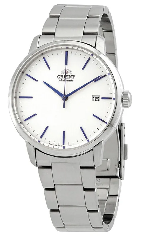 luxury men’s watches with intricate complications and automatic movement-Orient Contemporary Automatic Stainless Steel White Dial Date Mens Watch RA-AC0E02S10B