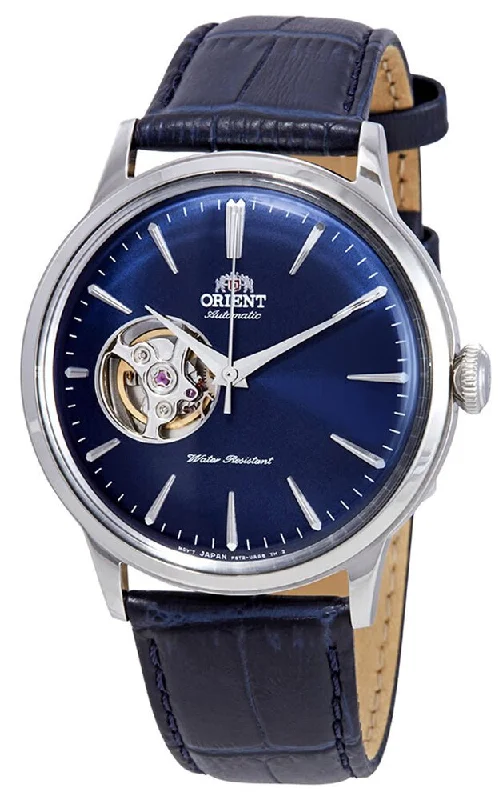 fitness tracking watches for men with advanced workout analysis-Orient Contemporary Classic Automatic Open Heart Blue Dial Blue Leather Strap Mens Watch RA-AG0005L10B