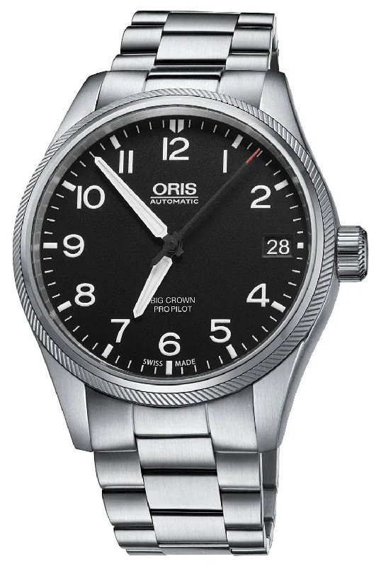 men’s watches with interchangeable bands for customizable look-Oris Big Crown ProPilot Automatic Stainless Steel Black Dial Date Mens Watch 751 7697 4164-07 8 20 19