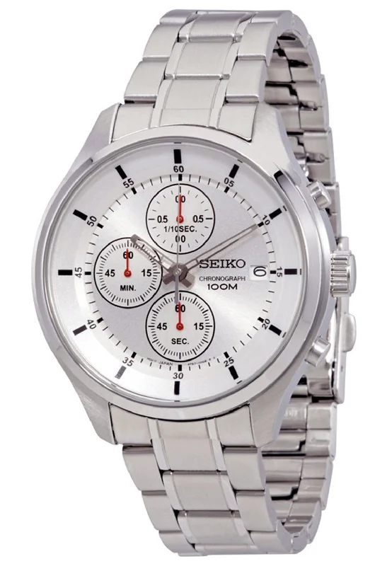 waterproof sports watches for men with GPS tracking-Seiko Chronograph Stainless Steel Silver Dial Quartz Date Mens Watch SKS535P1