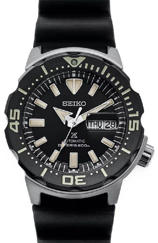 men’s smartwatches with voice commands and fitness tracking-Seiko Prospex Automatic Black Silicone Strap Black Dial Day-Date Divers Mens Watch SRPD27