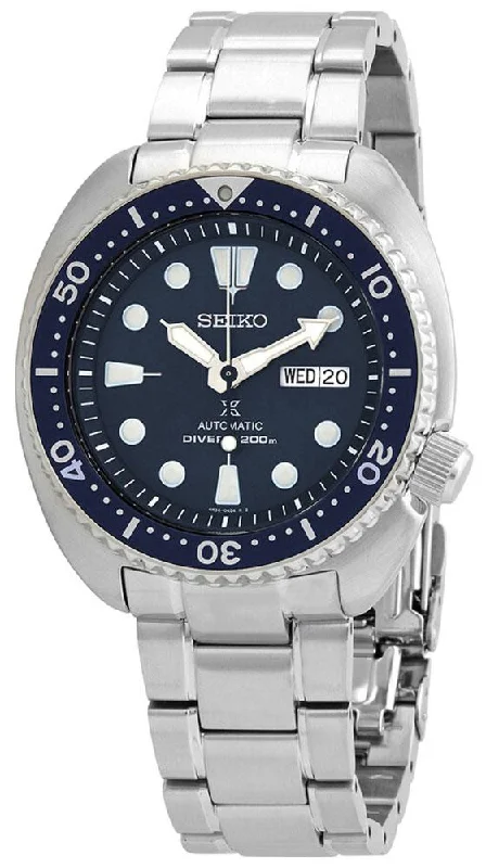 hybrid watches with analog dial and digital fitness tracker-Seiko Prospex Automatic Stainless Steel Navy Blue Dial Day-Date Divers Mens Watch SRPE89K1