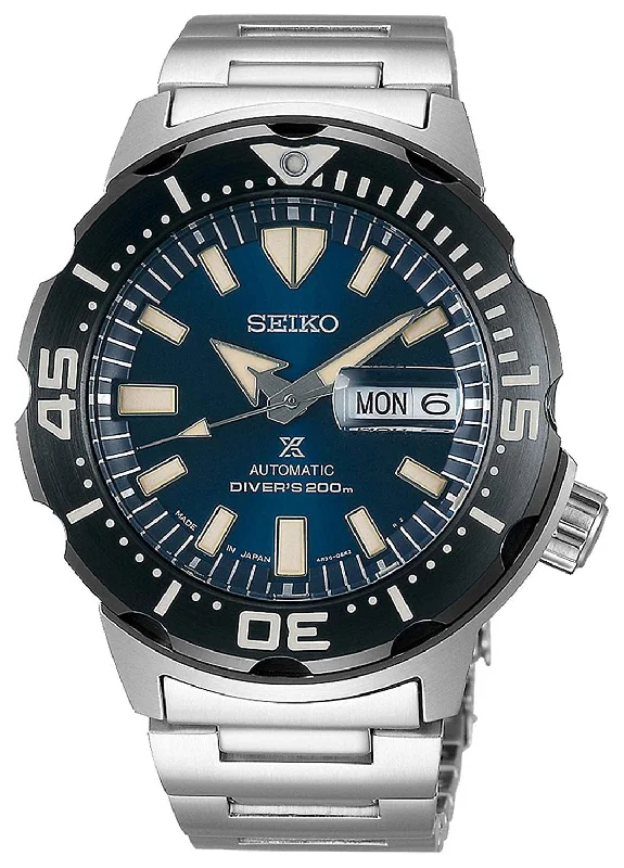 digital watches with alarm and stopwatch for athletes-Seiko Special Edition Prospex Stainless Steel Blue Dial Automatic Day-Date Divers Mens Watch SRPD25K1