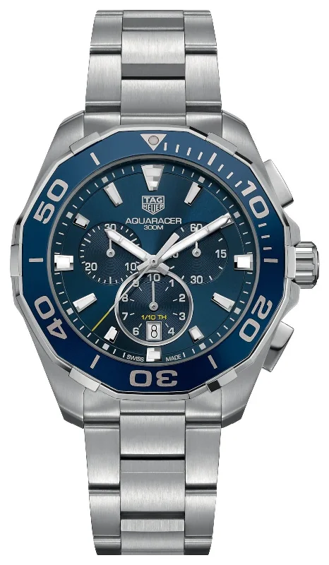 women’s watches with minimalist design and slim profile-TAG Heuer Aquaracer Chronograph Stainless Steel Blue Dial Date Divers Quartz Mens Watch CAY111B.BA0927