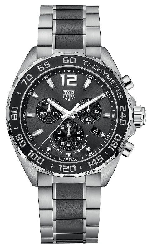 luxury men’s watches with premium materials and elegant finishes-TAG Heuer Formula 1 Chronograph Stainless Steel & Ceramic Gray Dial Date Divers Quartz Mens Watch CAZ1011.BA0843