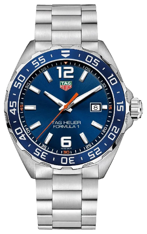 smartwatches for fitness tracking and call notifications for women-TAG Heuer Formula 1 Stainless Steel Blue Dial Date Divers Quartz Mens Watch WAZ1010.BA0842