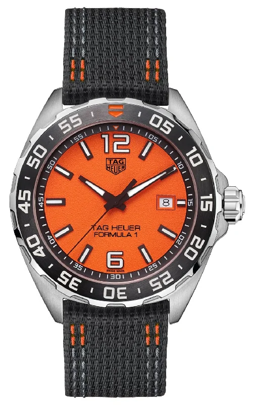 luxury men’s watches with premium materials and elegant finishes-TAG Heuer Formula 1 Stainless Steel Orange Dial Black Nylon Strap Date Divers Quartz Mens Watch WAZ101A.FC8305