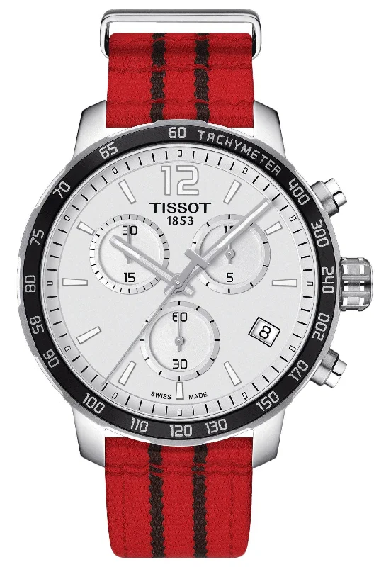 women’s smartwatches with heart rate monitoring and fitness features-Tissot Quickster Special Edition NBA Chicago Bulls Chronograph Stainless Steel Silver Dial Red Textile Strap Date Quartz Mens Watch T095.417.17.037.04