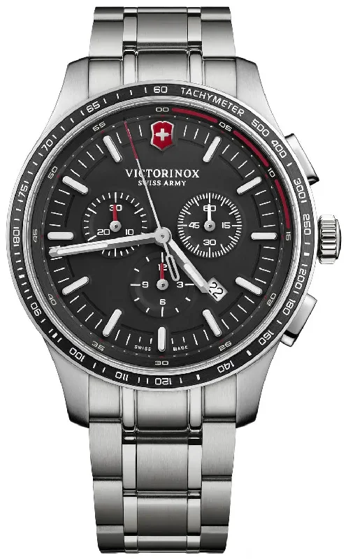 fitness watches with step counter, heart rate, and calorie tracking-Victorinox Swiss Army Alliance Sport Chronograph Stainless Steel Black Dial Date Mens Watch 241816