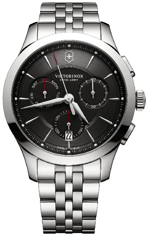 solar-powered watches with minimalist design for daily wear-Victorinox Swiss Army Alliance Chronograph Stainless Steel Black Dial Date Mens Watch 241745