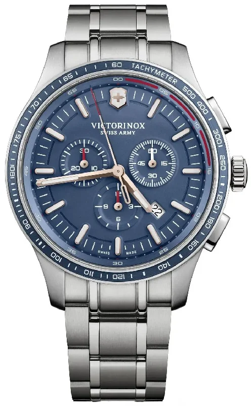 hybrid smartwatches with fitness tracking and analog design for men-Victorinox Swiss Army Alliance Sport Chronograph Stainless Steel Blue Dial Date Mens Watch 241817