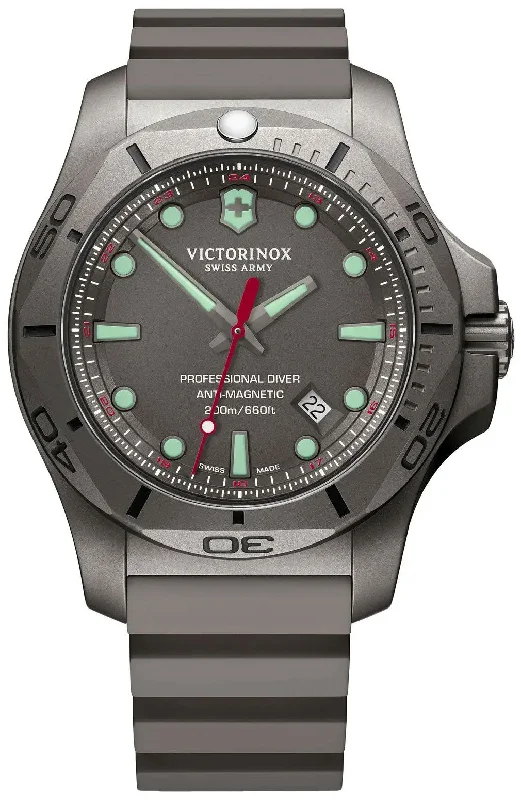 luxury watches with automatic movement and minimalistic style-Victorinox Swiss Army I.N.O.X. Professional Diver Grey Titanium Rubber Strap Date Mens Watch 241810