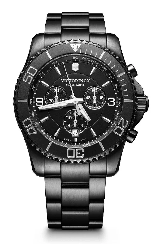 smartwatches for men with fitness tracking and productivity apps-Victorinox Swiss Army Maverick Chronograph Black Stainless Steel Black Dial Date Mens Watch 241797